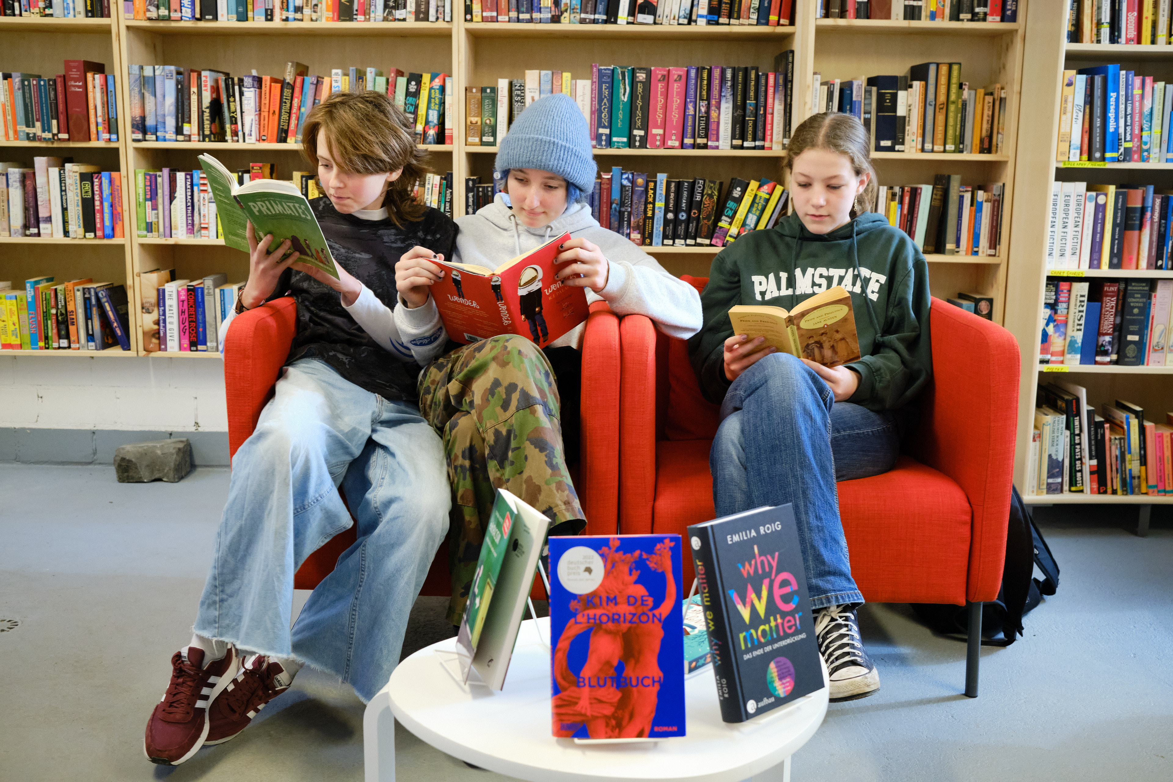 Students sitting in the secondary library